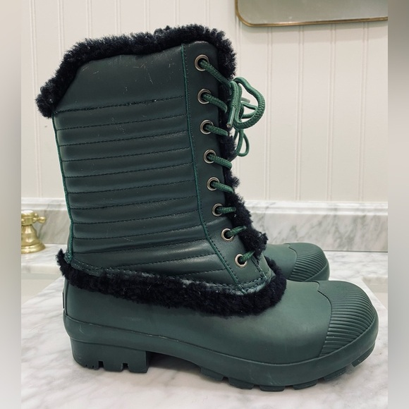 HUNTER ORIGINAL GENUINE SHEARLING & PATENT LEATHER LACE-UP RAIN BOOT Size 7 - Picture 6 of 10